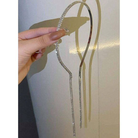 Rhinestone Geometric Chain Tassel Headband & Hair Claw Clip Elegant Crystal - Picture 6 of 6